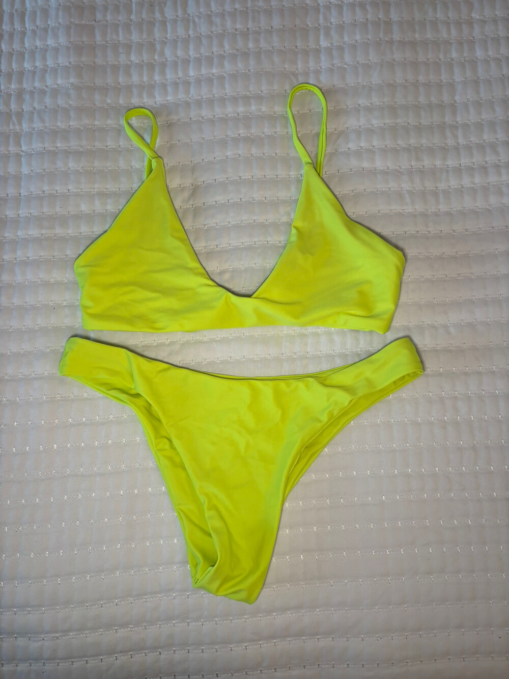 Zaful Bikini Set Neon Yellow Triangle Top High Cut Bottoms Size 6